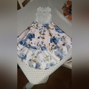 White lace w/sequins, Floral pink satin, hi-low little girls formal dress Size 4